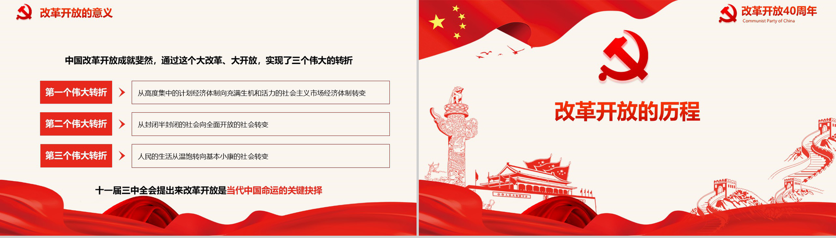 五星红旗纪念改革开放40周年改革PPT模板-6
