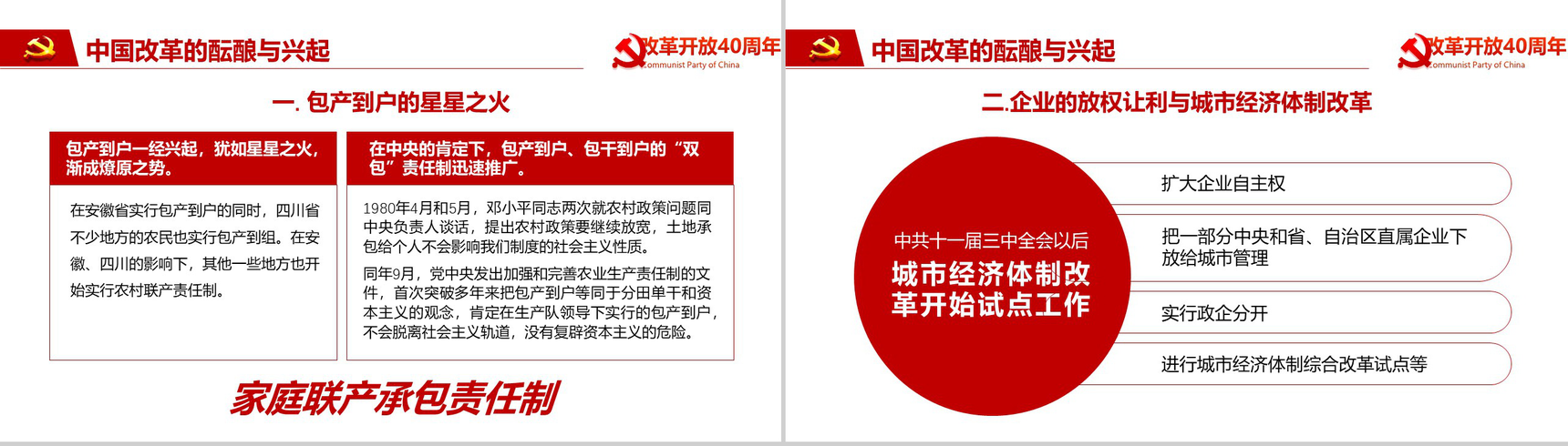 金红色动态纪念改革开放40周年改革PPT模板-5
