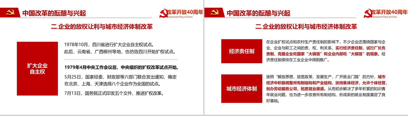 金红色动态纪念改革开放40周年改革PPT模板-6