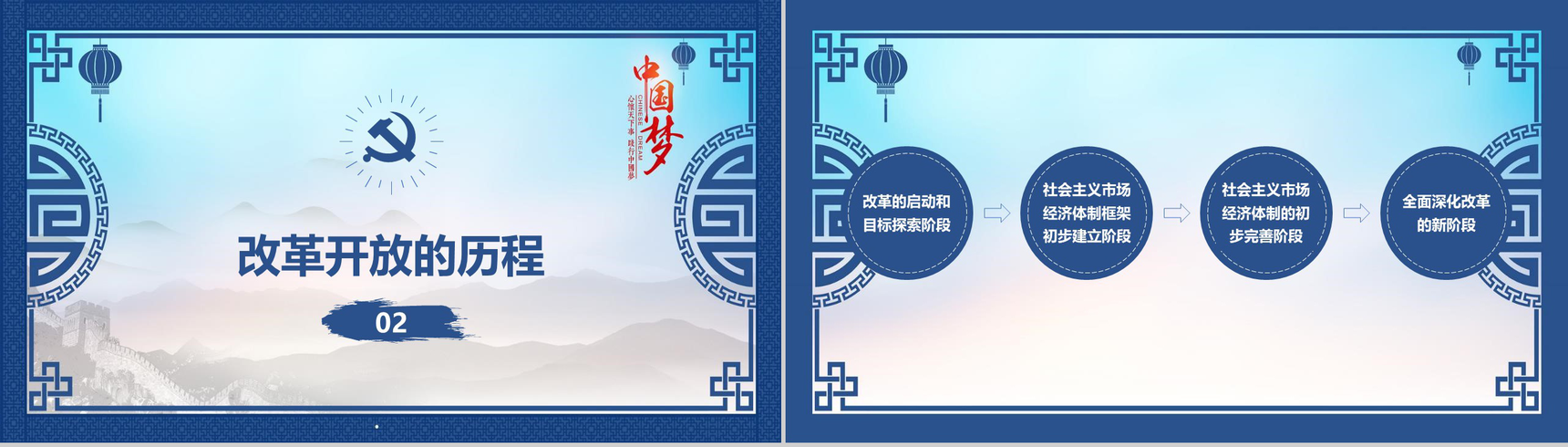 山水画中国梦改革开放40周年改革PPT模板-6