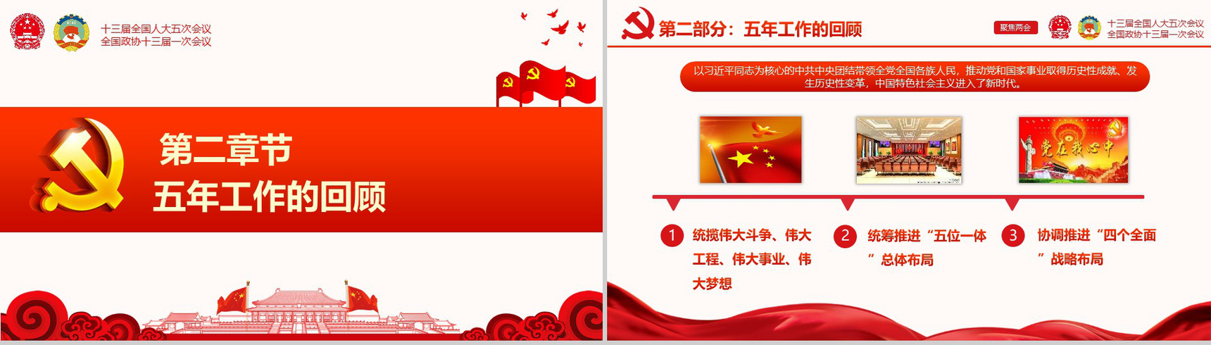 大气红色党建党课聚焦两会学习强国PPT模板-5