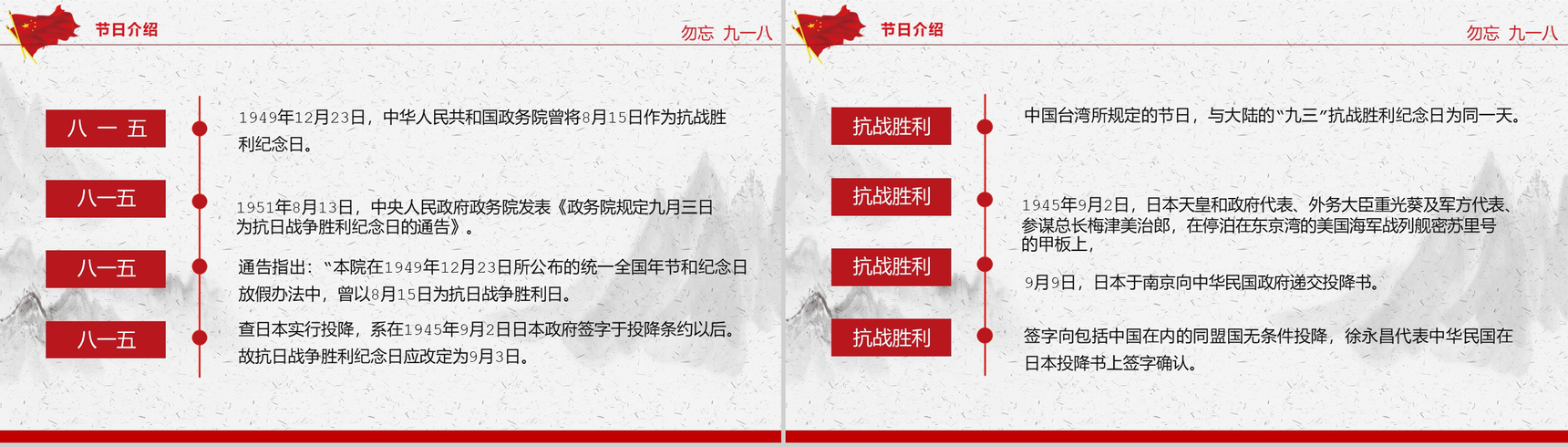中国风系列勿忘九一八抗战胜利74周年PPT模板-6
