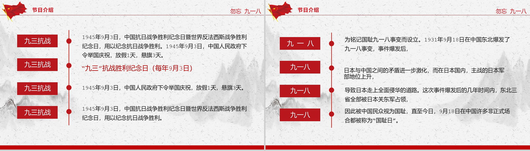 中国风系列勿忘九一八抗战胜利74周年PPT模板-5