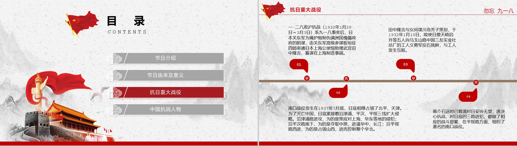 中国风系列勿忘九一八抗战胜利74周年PPT模板-9