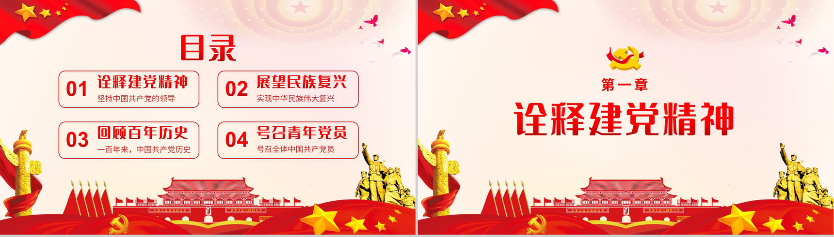 党政风庆祝中国共产党成立一百周年大会的总要讲话PPT模板-2