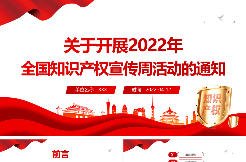 关于开展2022年全国知识产权宣传周活动的通知PPT课件模板