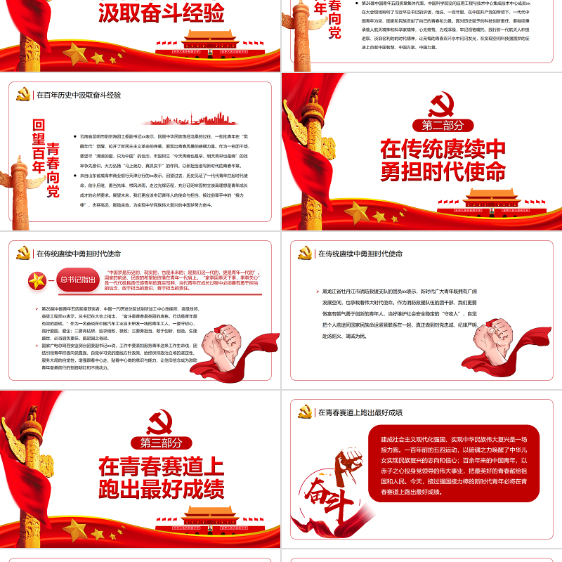 做永跟党走的先锋青年PPT各行业系统团员青年深学热议总书记在庆祝中国共产主义青年团成立100周年大会上的重要讲话精神专题课件模板