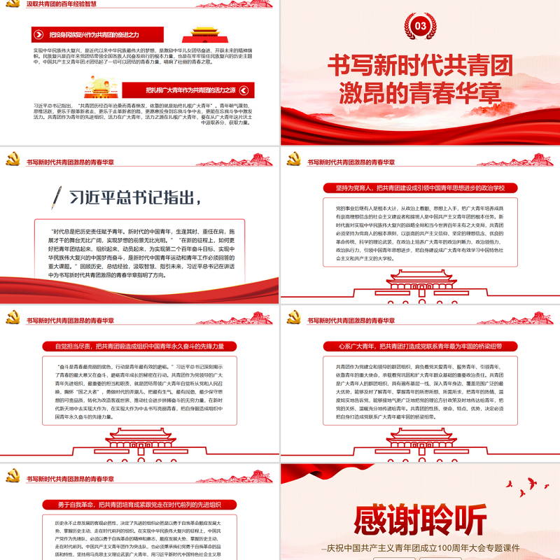 赓续百年精神风貌书写新时代青春乐章PPT精品庆祝中国共产主义青年团成立100周年大会专题课件