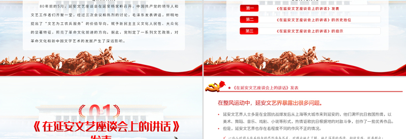 纪念延安文艺座谈会讲话PPT纪念《在延安文艺座谈会上的讲话》发表80周年专题党课课件模板