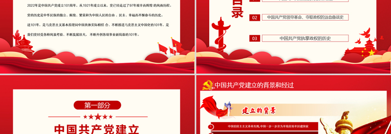 峥嵘百年光辉历程PPT红色大气风热烈庆祝中国共产党成立101周年七一建党节党史教育专题党课课件模板