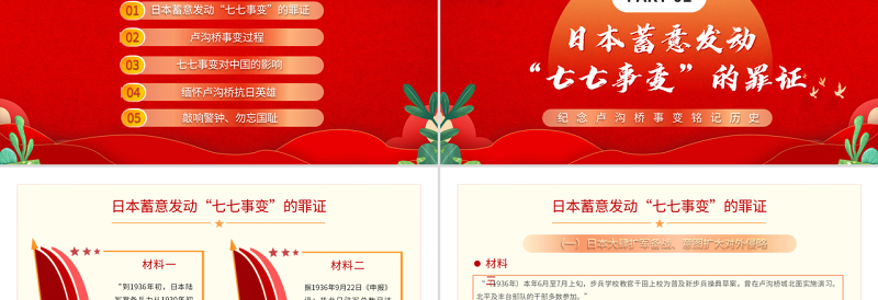 纪念七七事变PPT大气党政风纪念卢沟桥事变铭记历史专题党课课件模板