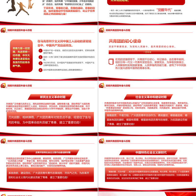 青春心向党建功新时代PPT精品庆祝中国青年团成立100周年课件模板