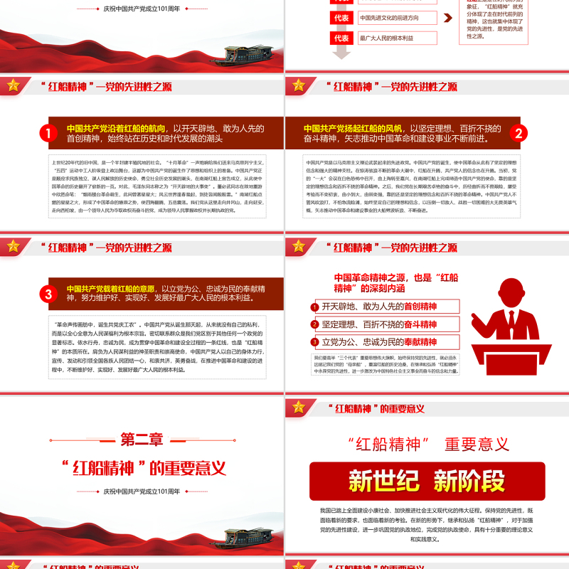 红船精神的时代意义PPT红色党建风热烈庆祝中国共产党建党101周年专题党课课件模板