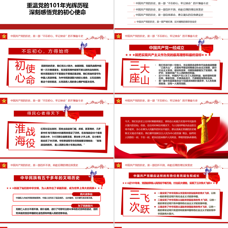 重温辉煌党史践行初心使命PPT党政风热烈庆祝中国共产党成立101周年党史教育专题党课课件模板