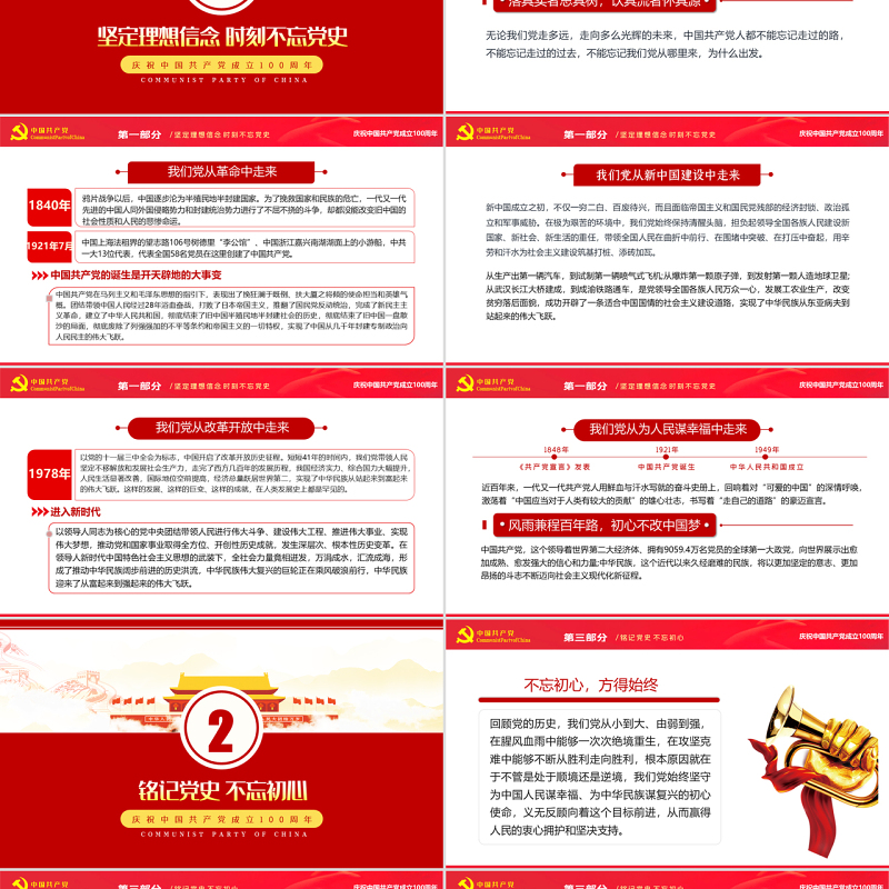 铭记党史不忘初心PPT红色党政风热烈庆祝中国共产党成立101周年专题党课课件模板