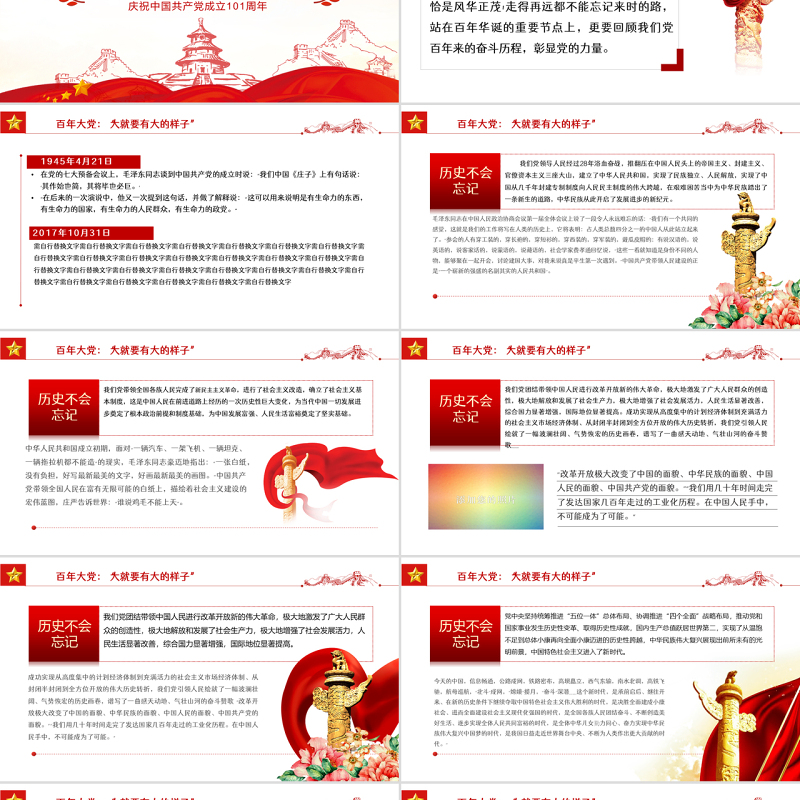 百年恰是风华正茂PPT红色党政风热烈庆祝中国共产党成立101周年专题党课课件模板