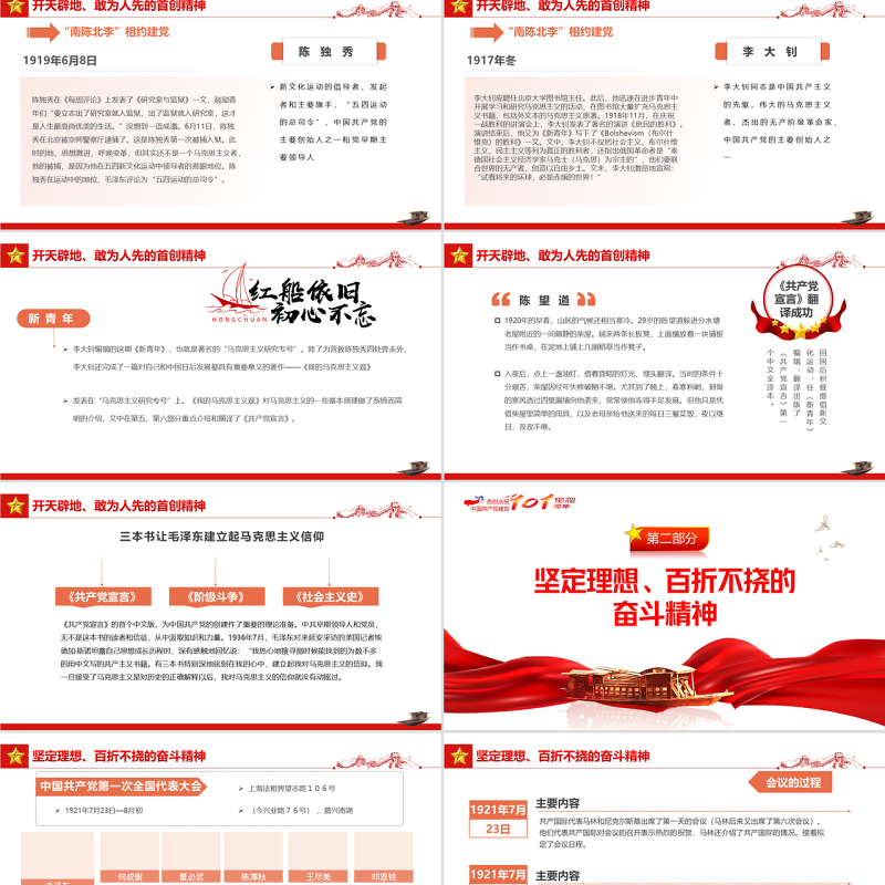 红船依旧初心不忘PPT红色大气风2022年庆七一建党节喜迎党的二十大主题党日专题党课课件模板