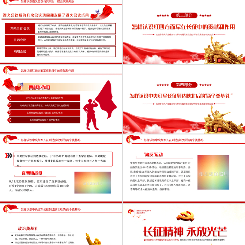 长征精神永放光芒PPT党政风热烈庆祝中国共产党成立101周年党史教育专题党课课件模板