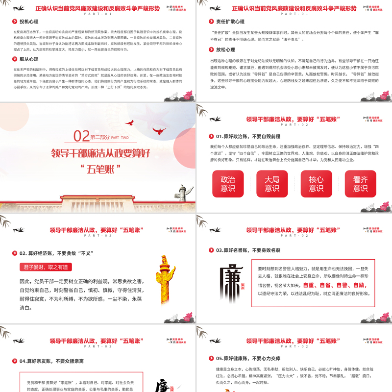 加强党性修养坚持廉洁从政PPT简约风反腐倡廉党风廉政专题微党课课件模板