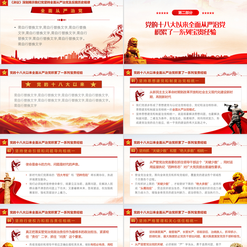 全面从严治党永远在路上PPT红色党建风2022年事业单位主题党日党课课件模板