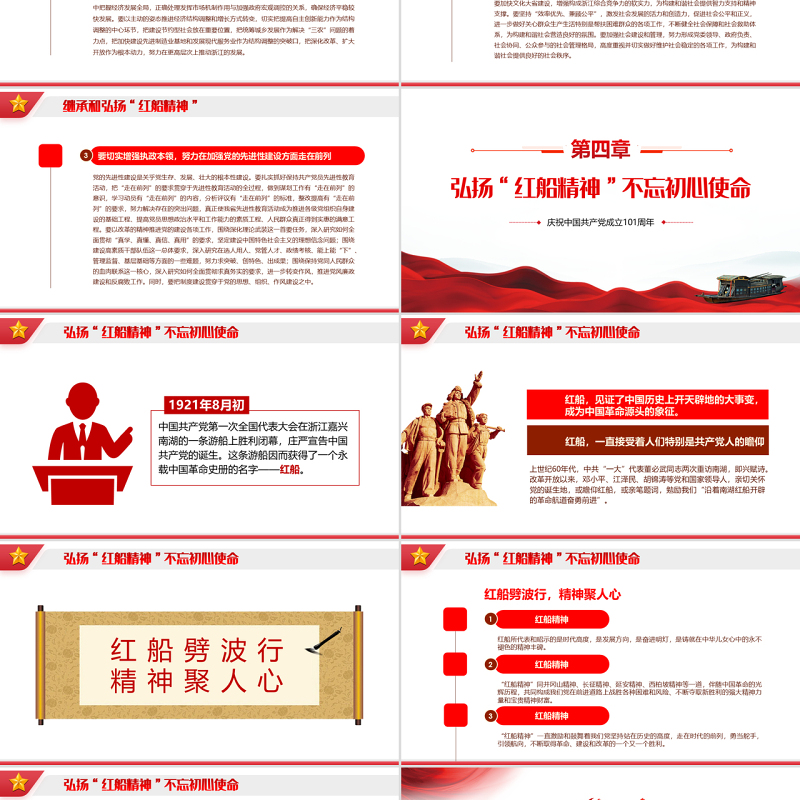 红船精神的时代意义PPT红色党建风热烈庆祝中国共产党建党101周年专题党课课件模板