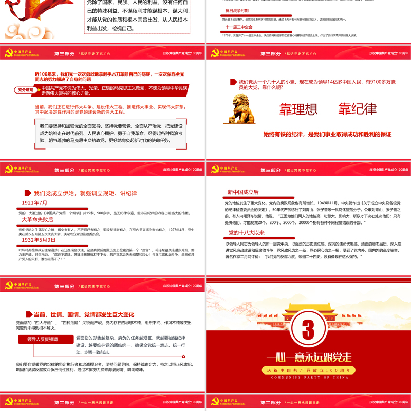 铭记党史不忘初心PPT红色党政风热烈庆祝中国共产党成立101周年专题党课课件模板