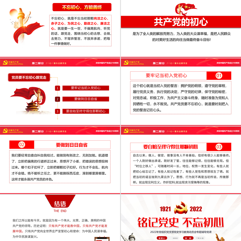 铭记党史不忘初心PPT红色党政风热烈庆祝中国共产党成立101周年专题党课课件模板