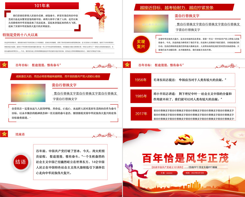 百年恰是风华正茂PPT红色党政风热烈庆祝中国共产党成立101周年专题党课课件模板