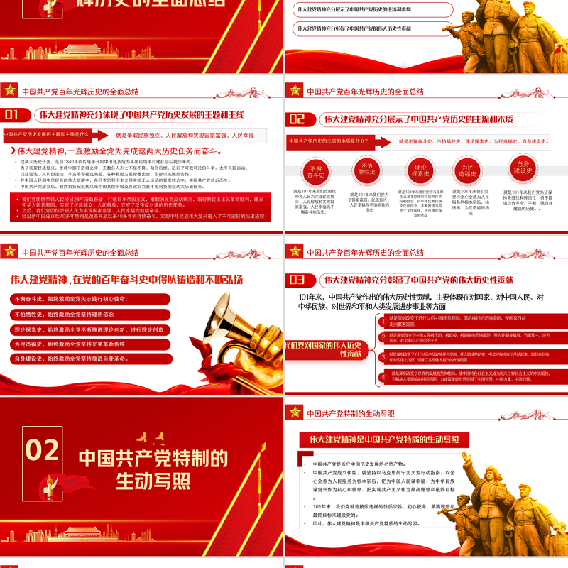 弘扬建党精神PPT红色大气风庆祝中国共产党成立101周年党史学习教育专题课件模板