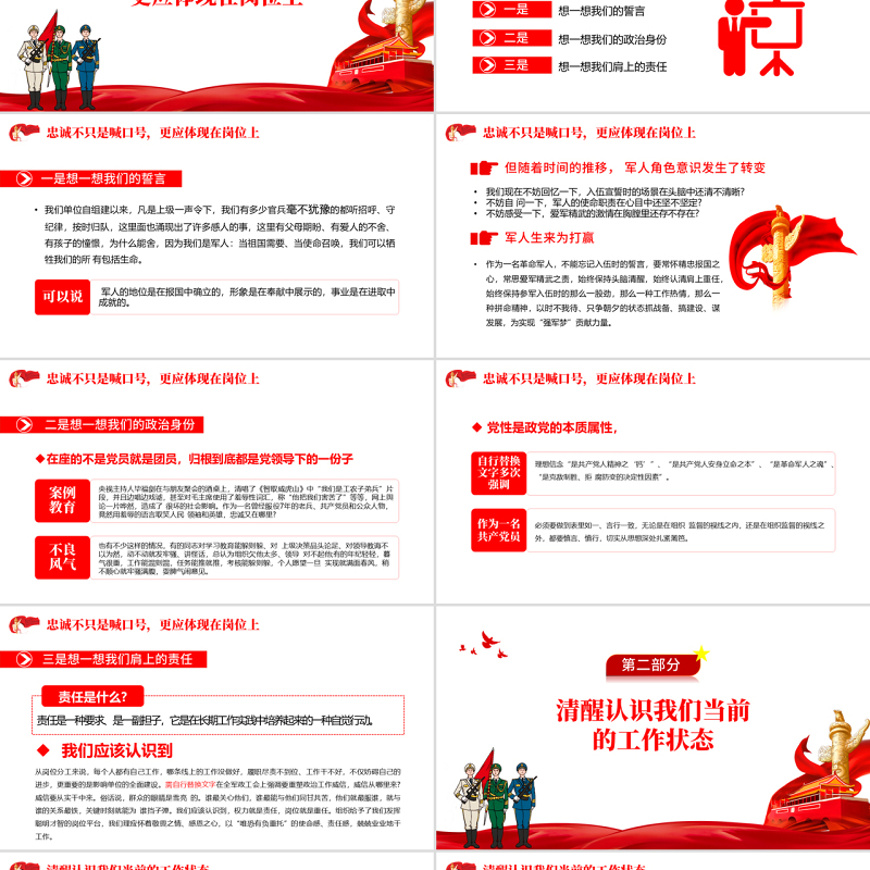 把忠诚镌刻在岗位上PPT党政大气风热烈庆祝中国人民解放军建军95周年专题党课课件模板
