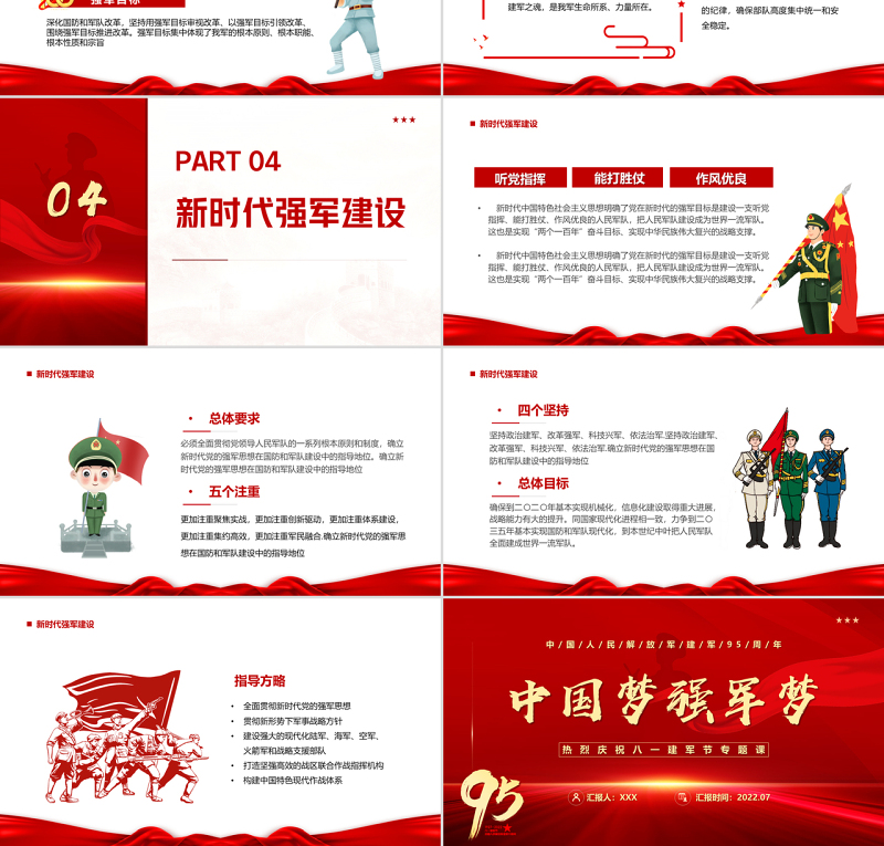 中国梦强军梦PPT党政大气风热烈庆祝中国人民解放军建军95周年专题党课课件模板