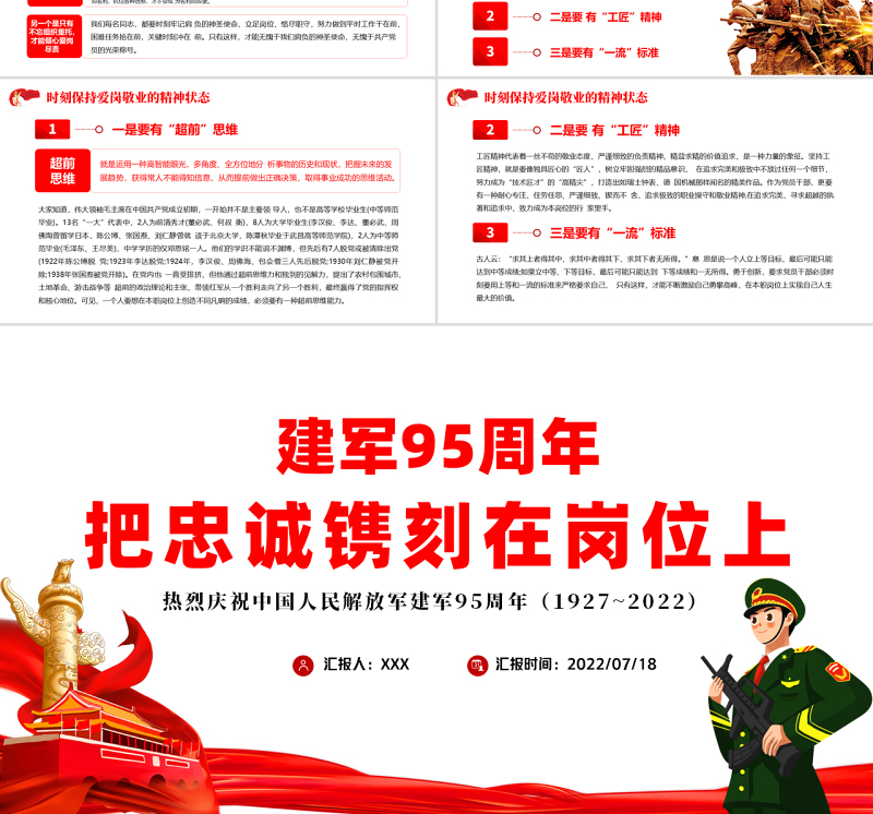 把忠诚镌刻在岗位上PPT党政大气风热烈庆祝中国人民解放军建军95周年专题党课课件模板